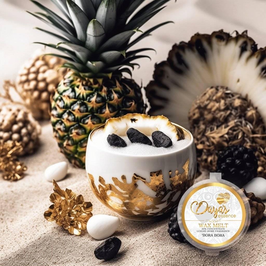 Fruity wax melts: 3x fragrance oil, strong, long-lasting, juicy tropical fruit party.