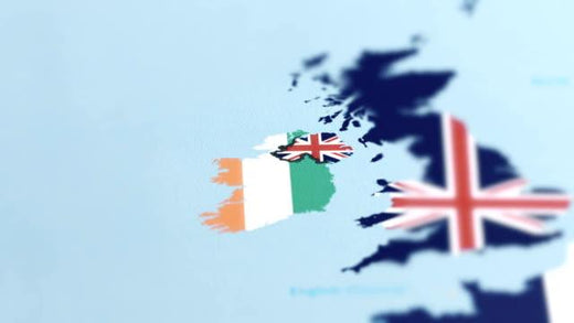 Map of Ireland and UK with respective flags; blog on UFI challenges for small businesses.
