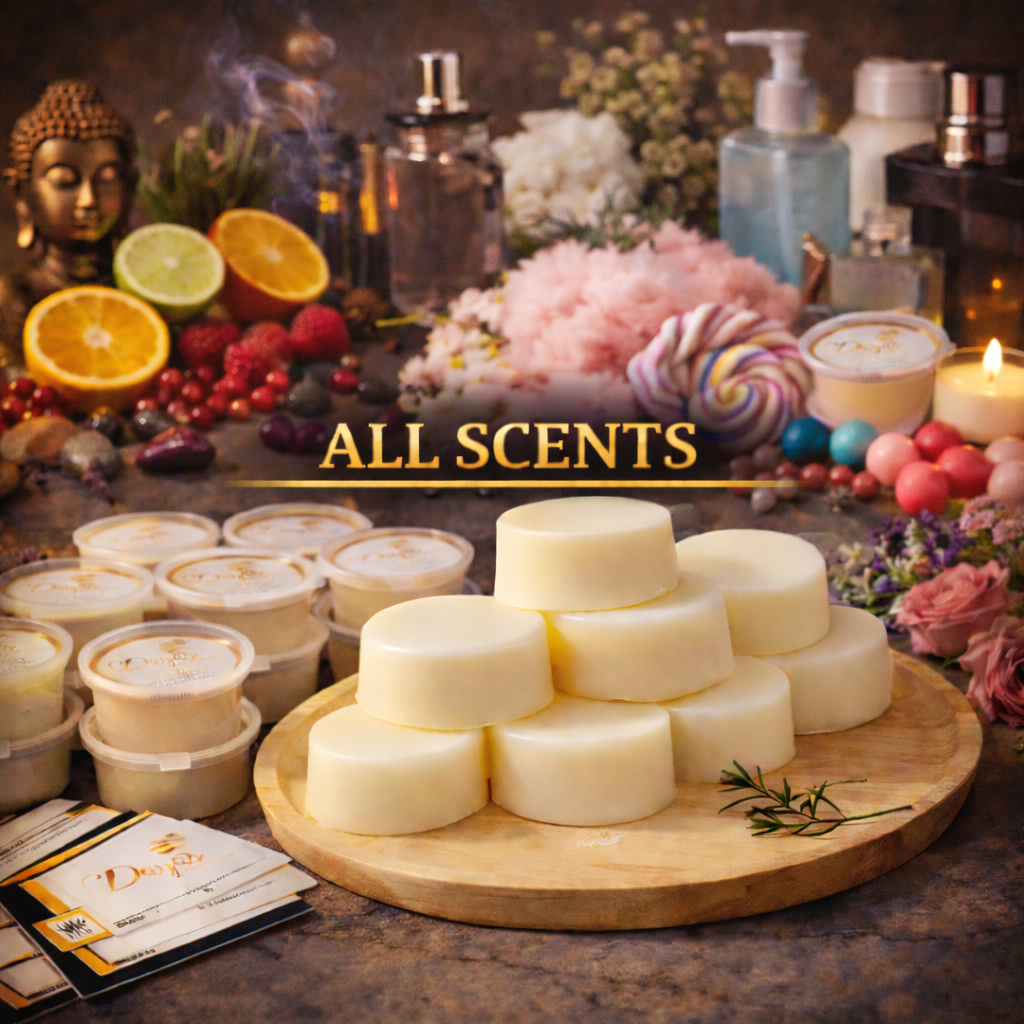 Luxury wax melts arranged for all the scent collections by Dayas Essence
