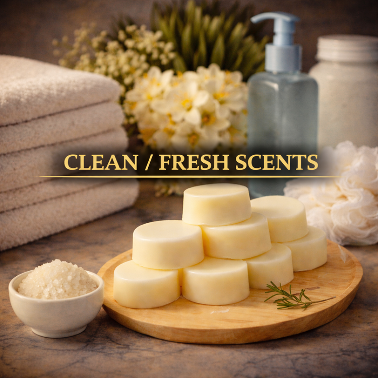 Luxury wax melts arranged for the clean and fresh scents collection by Dayas Essence